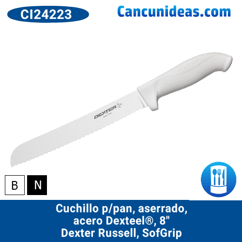 Cuchillo p/pan, aserrado, acero Dexteel®, 8", Dexter Russell, SofGrip, CI24223 / SG162-8SC-PCP