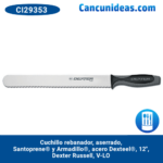 Cuchillo rebanador, aserrado, Santoprene® y Armadillo®, acero Dexteel®, 12", Dexter Russell, V-Lo, CI29353 / V140-12SC-PCP
