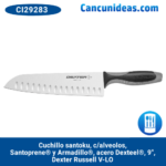 Cuchillo santoku, c/alveolos, Santoprene® y Armadillo®, acero Dexteel®, 9", Dexter Russell V-Lo, CI29283 / V144-9GE-PCP