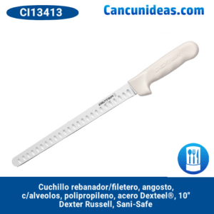 Cuchillo rebanador/filetero, angosto, c/alveolos, polipropileno, acero Dexteel®, 10", Dexter Russell, Sani-Safe, CI13413 / S140N-10GE-PCP
