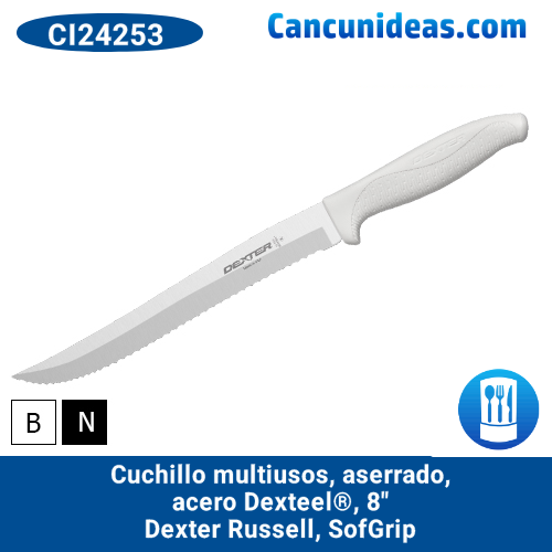 Cuchillo multiusos, aserrado, acero Dexteel®, 8″, Dexter Russell, SofGrip, CI24253 / SG158SC-PCP