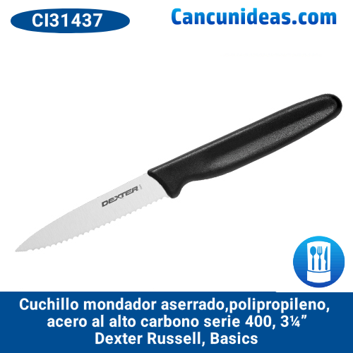 Cuchillo mondador, aserrado, polipropileno, acero al carbono, Serie 400, 3¼", Dexter Russell, Basics, CI31437 / P40846