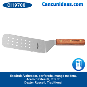 Espátula/volteador, perforada, mango madera, acero Dexteel®, 8" x 3" | Dexter Russell, Traditional, CI19700 / PS8698PCP