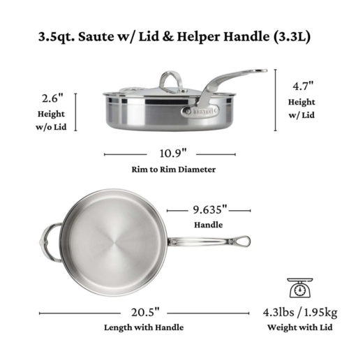 Sartén salteadora, recta, c/tapa y mango extra, Hestan, Probond, CS499 (2 versiones) - Image 3