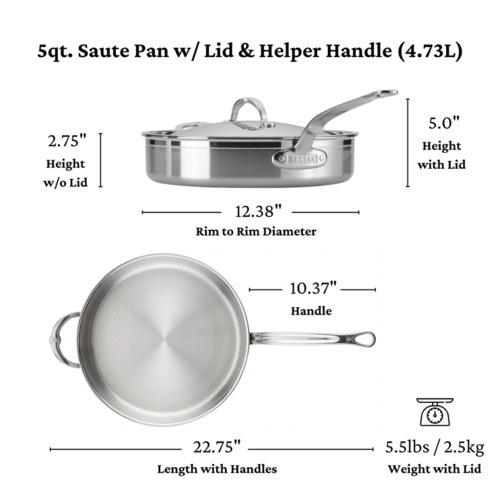 Sartén salteadora, recta, c/tapa y mango extra, Hestan, Probond, CS499 (2 versiones) - Image 4