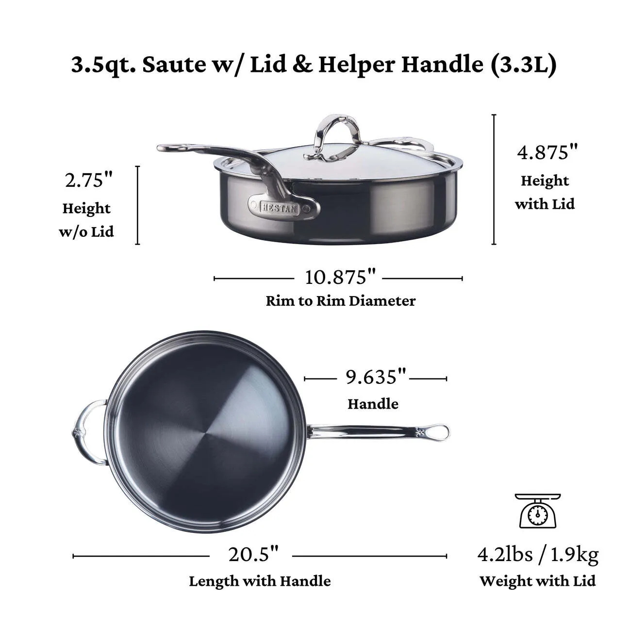 Sartén salteadora recta, c/tapa y mango extra, Hestan, Nanobond, CS495 (2 versiones) - Image 11