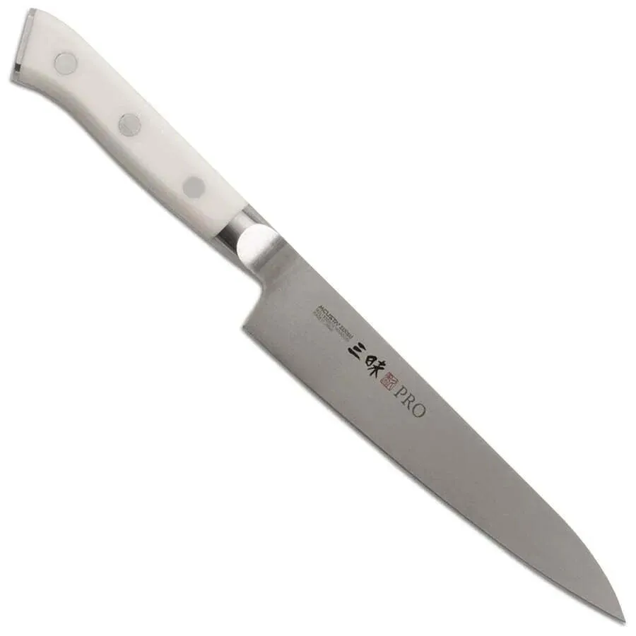 Cuchillo petty/multiusos, acero molibdeno, c/corian blanco, Mcusta, Zanmai Pro, CZ236 (2 versiones)